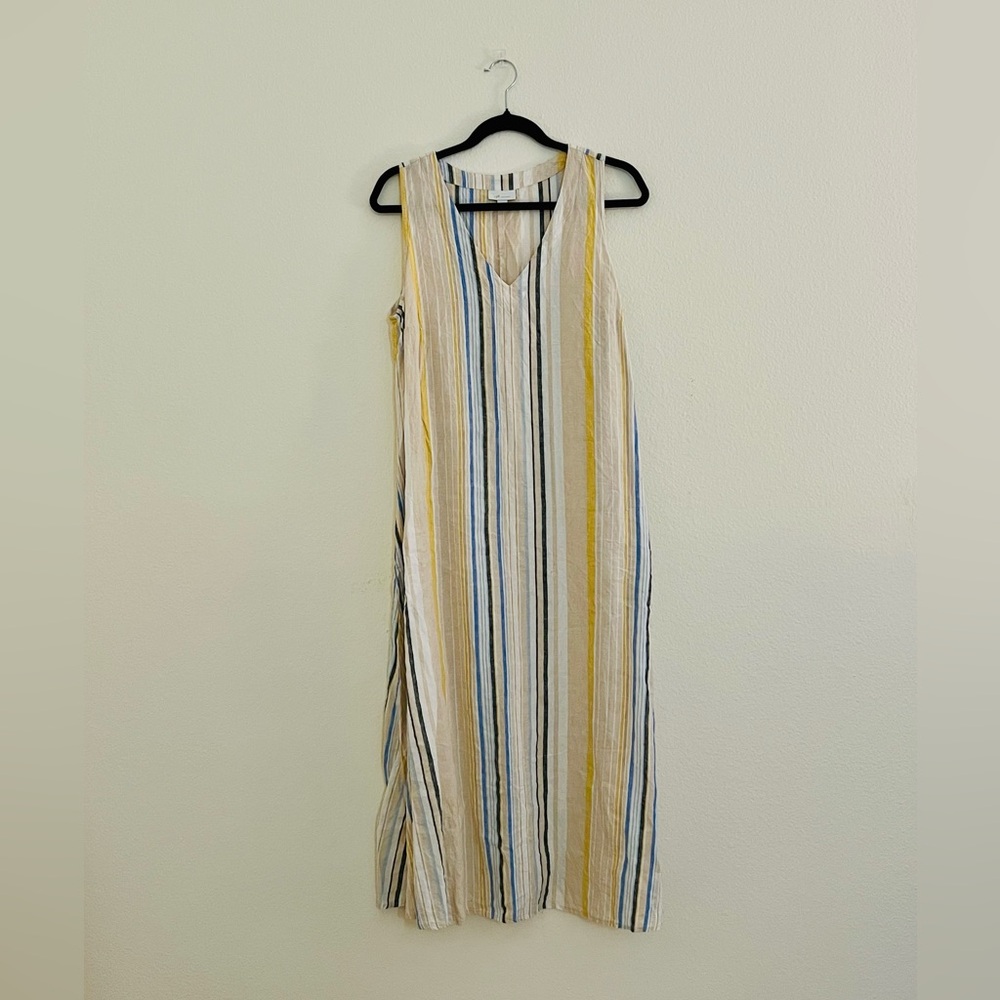 J. Jill Linen Striped Sleeveless V-Neck Maxi Dress